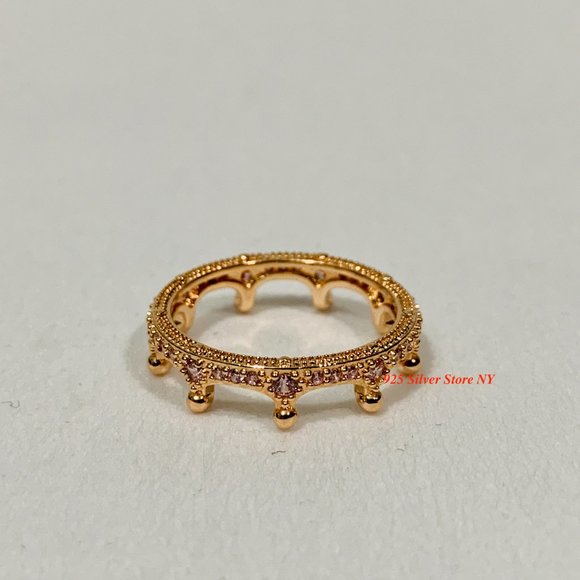 Pandora Rose Gold Pink Sparkling Crown Ring 187087CZ - Picture 3 of 9